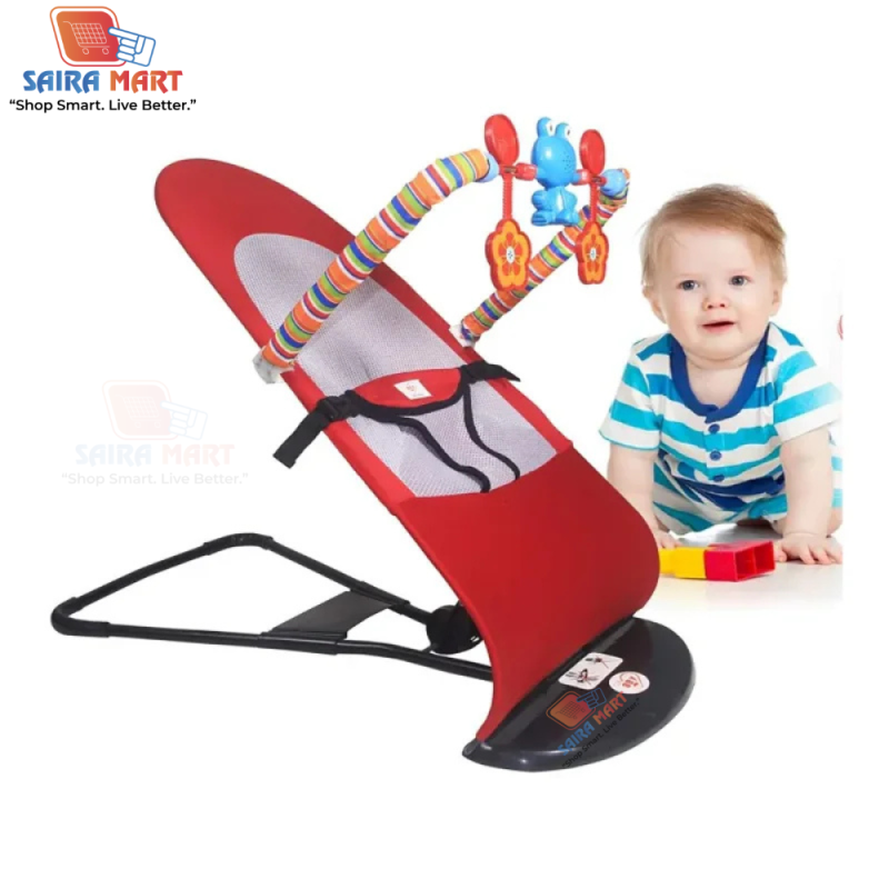 ( লাল কালার )-বেবি বাউন্সার চেয়ার,বালিশ + খেলনা সহ + ১ টি মাম পট -ফ্রি - Alternate view 4 showing  color