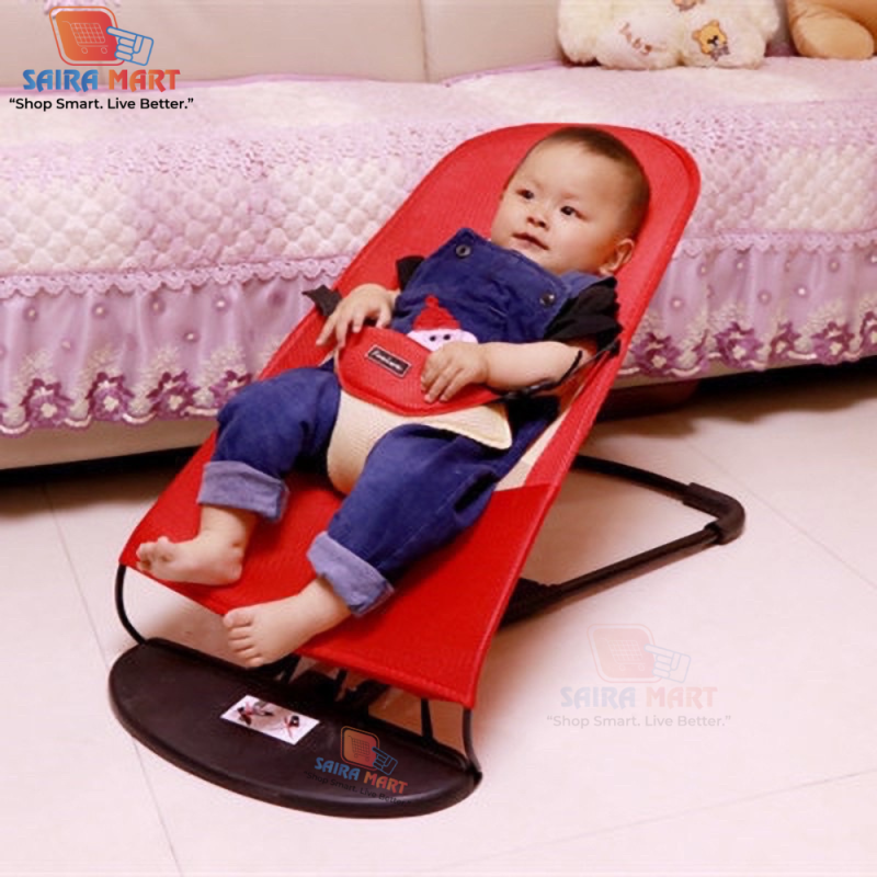 ( লাল কালার )-বেবি বাউন্সার চেয়ার,বালিশ + খেলনা সহ + ১ টি মাম পট -ফ্রি - Alternate view 2 showing  color