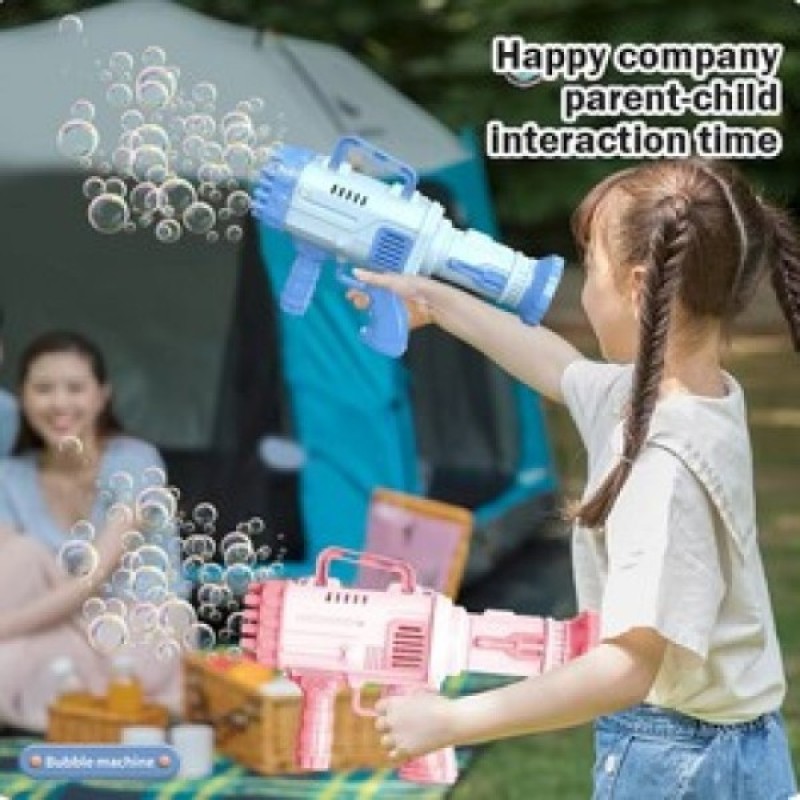 32 Hole Bubbles Gun Kids Toy Rocket Soap Bubble Machine Guns Automatic Blower Portable Pomperos with Light Toy for Children Gift - Main view showing full design