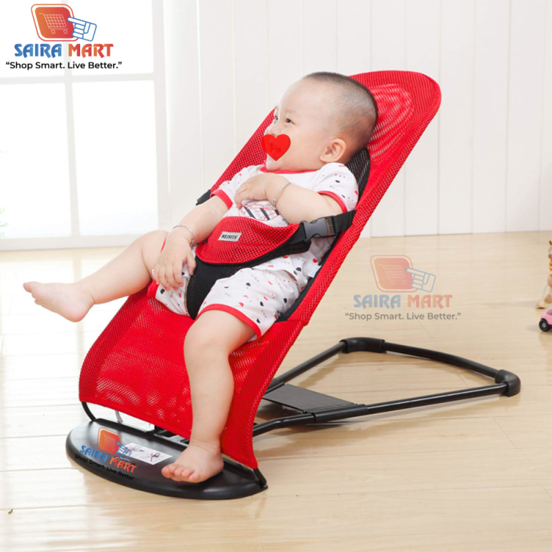 ( লাল কালার )-বেবি বাউন্সার চেয়ার,বালিশ + খেলনা সহ + ১ টি মাম পট -ফ্রি - Alternate view 5 showing  color