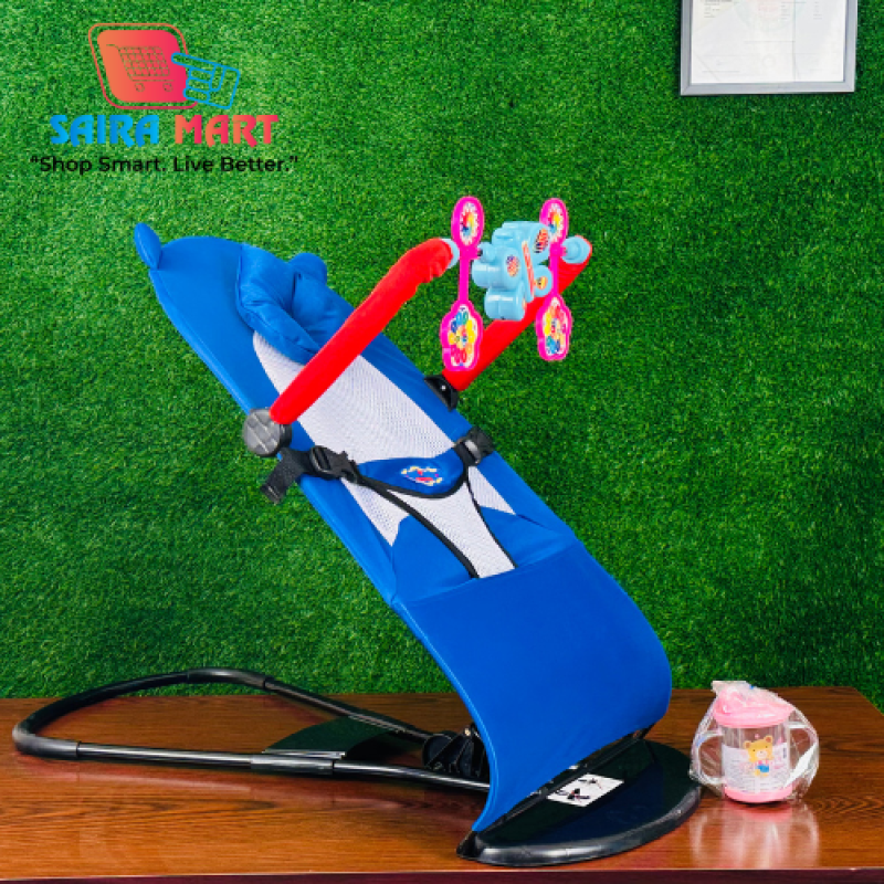 ( নিল-কালার ) বেবি বাউন্সার চেয়ার,বালিশ + খেলনা সহ + ১ টি মাম পট -ফ্রি - Alternate view 1 showing  color