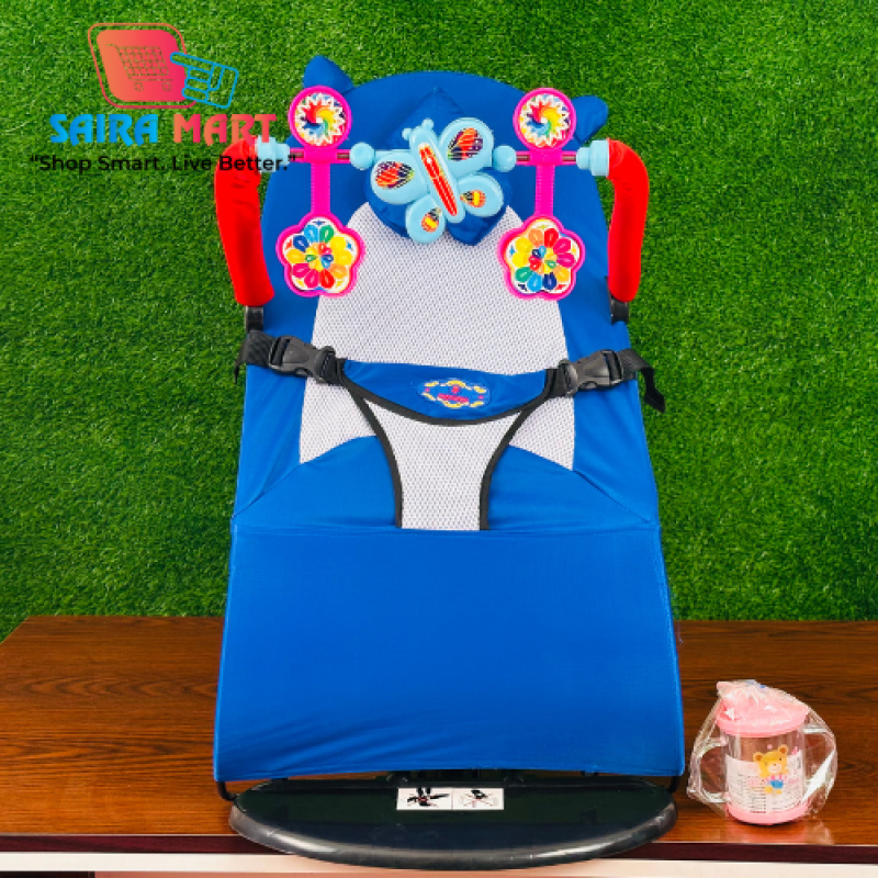 ( নিল-কালার ) বেবি বাউন্সার চেয়ার,বালিশ + খেলনা সহ + ১ টি মাম পট -ফ্রি - Alternate view 5 showing  color