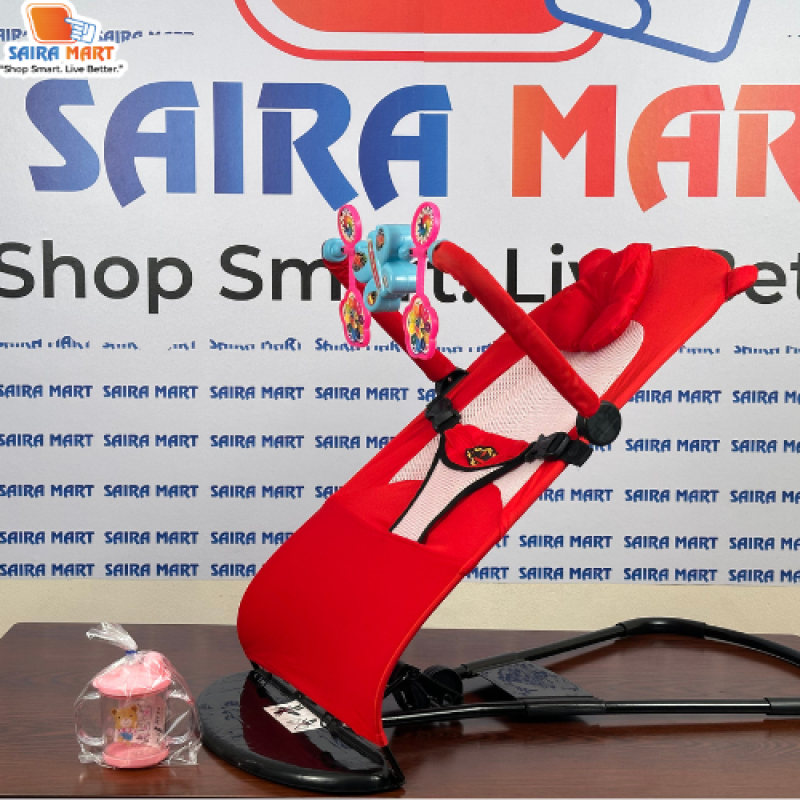 ( লাল কালার )-বেবি বাউন্সার চেয়ার,বালিশ + খেলনা সহ + ১ টি মাম পট -ফ্রি - Alternate view 7 showing  color