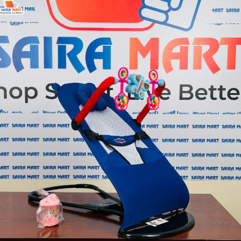 ( নিল-কালার ) বেবি বাউন্সার চেয়ার,বালিশ + খেলনা সহ + ১ টি মাম পট -ফ্রি - Alternate view 2 showing  color