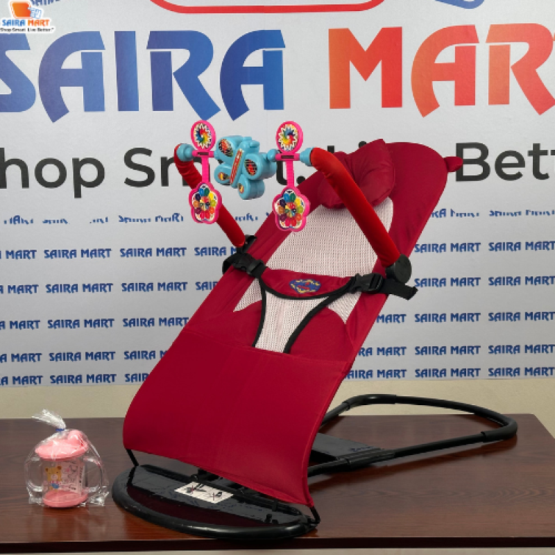 ( মেরুন কালার )-বেবি বাউন্সার চেয়ার,বালিশ + খেলনা সহ + ১ টি মাম পট -ফ্রি - Alternate view 1 showing  color